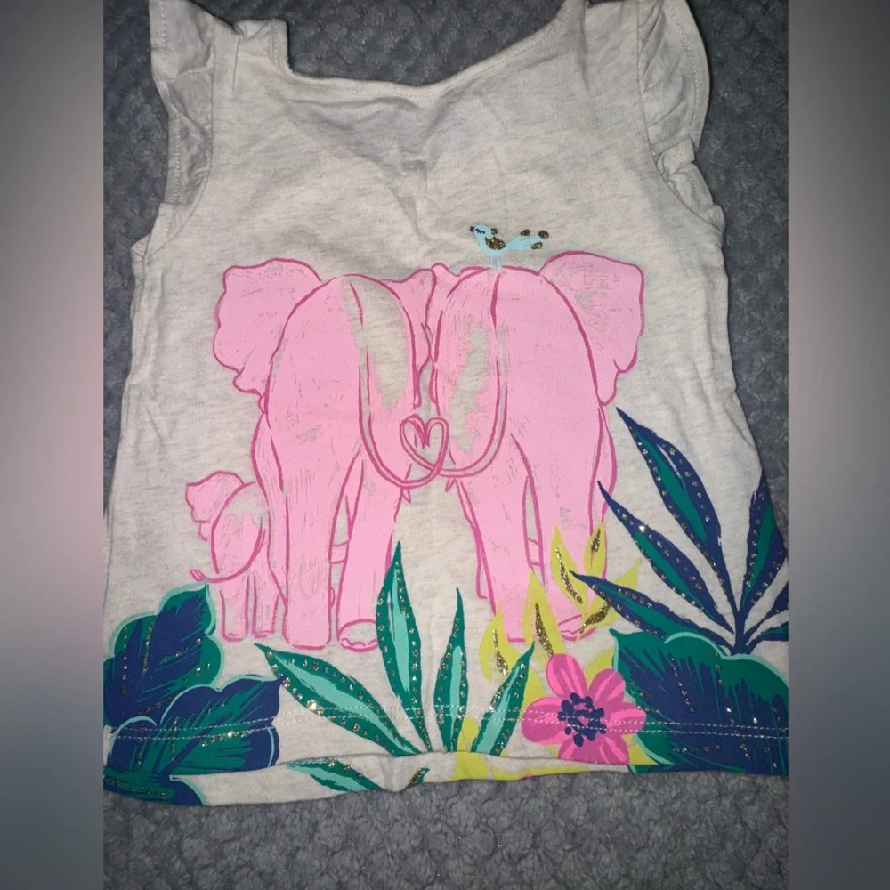 GAP Baby Girls 18-24M Pink Elephant Ruffle Tank Top